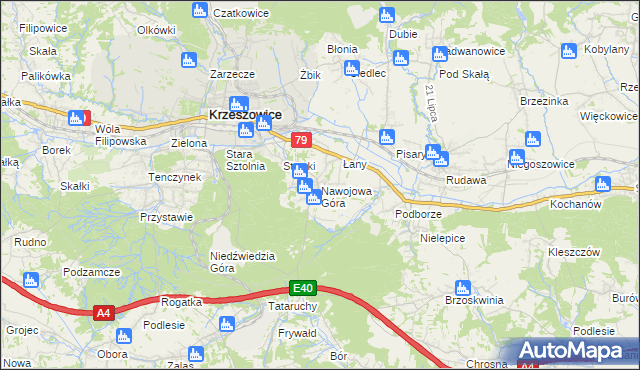 mapa Nawojowa Góra, Nawojowa Góra na mapie Targeo