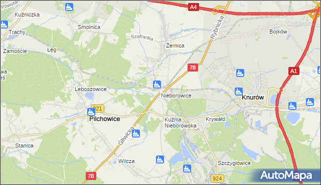 mapa Nieborowice, Nieborowice na mapie Targeo