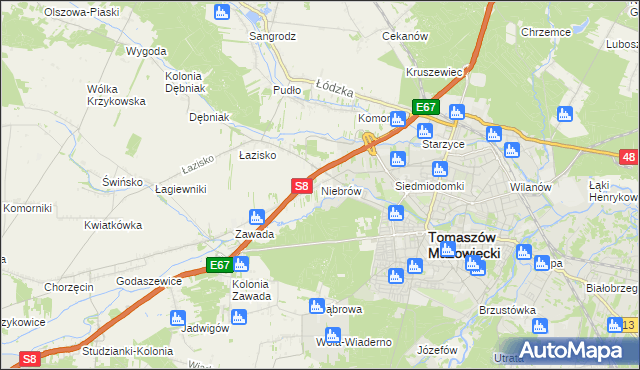 mapa Niebrów, Niebrów na mapie Targeo