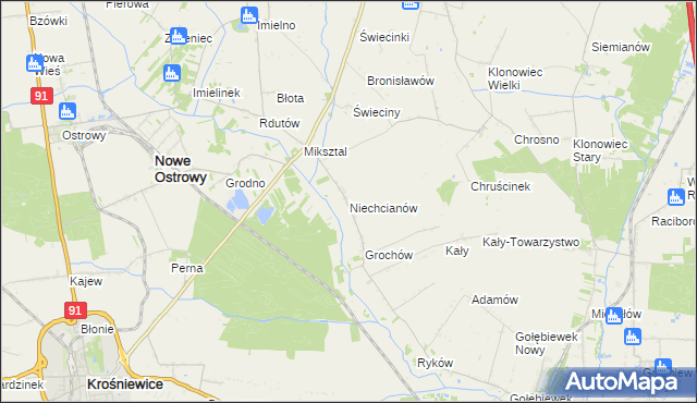 mapa Niechcianów, Niechcianów na mapie Targeo