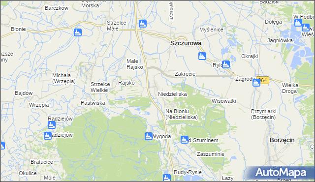 mapa Niedzieliska gmina Szczurowa, Niedzieliska gmina Szczurowa na mapie Targeo