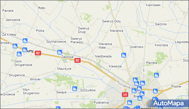 mapa Niedźwiada gmina Łowicz, Niedźwiada gmina Łowicz na mapie Targeo