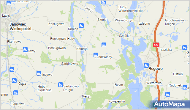 mapa Niedźwiady gmina Rogowo, Niedźwiady gmina Rogowo na mapie Targeo