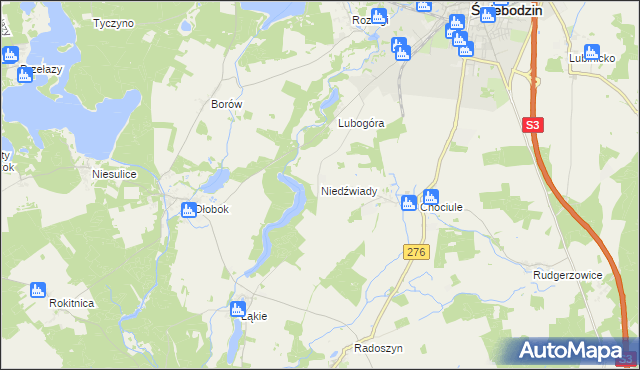 mapa Niedźwiady gmina Świebodzin, Niedźwiady gmina Świebodzin na mapie Targeo