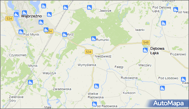 mapa Niedźwiedź gmina Dębowa Łąka, Niedźwiedź gmina Dębowa Łąka na mapie Targeo
