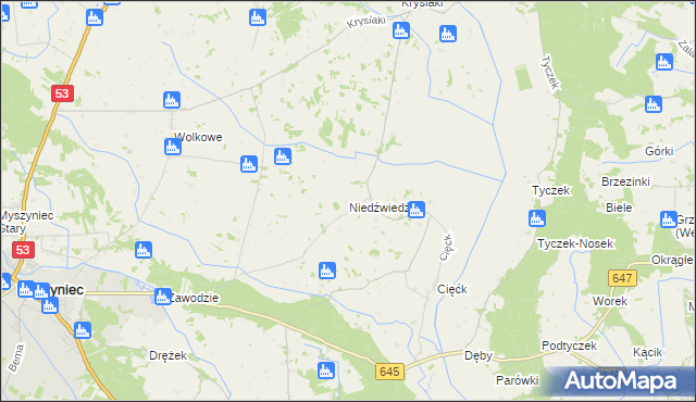 mapa Niedźwiedź gmina Myszyniec, Niedźwiedź gmina Myszyniec na mapie Targeo