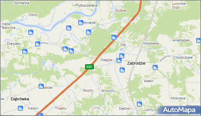 mapa Niegów, Niegów na mapie Targeo