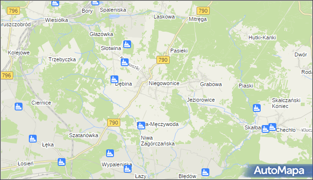 mapa Niegowoniczki, Niegowoniczki na mapie Targeo