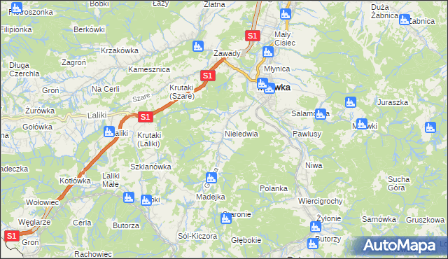 mapa Nieledwia, Nieledwia na mapie Targeo