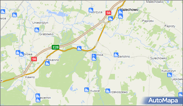 mapa Niemica gmina Malechowo, Niemica gmina Malechowo na mapie Targeo