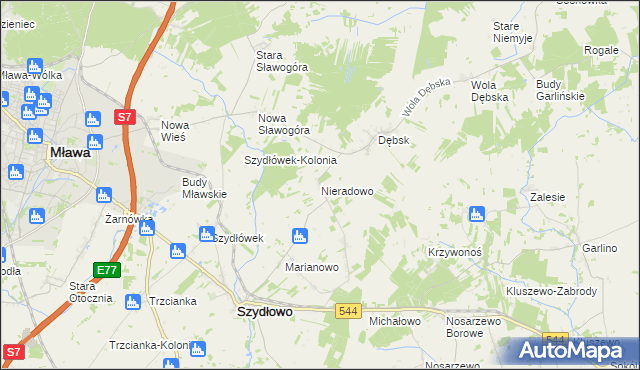 mapa Nieradowo gmina Szydłowo, Nieradowo gmina Szydłowo na mapie Targeo