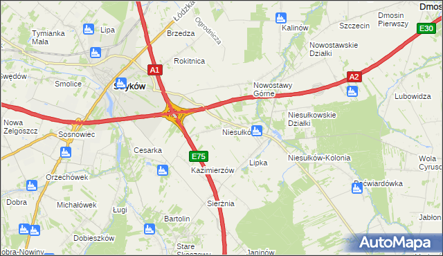 mapa Niesułków, Niesułków na mapie Targeo