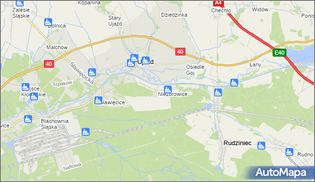 mapa Niezdrowice, Niezdrowice na mapie Targeo