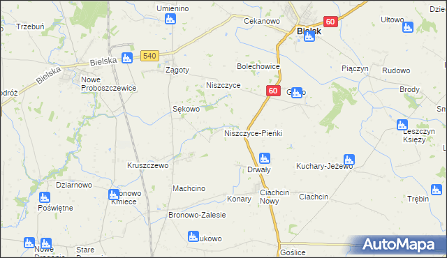 mapa Niszczyce-Pieńki, Niszczyce-Pieńki na mapie Targeo