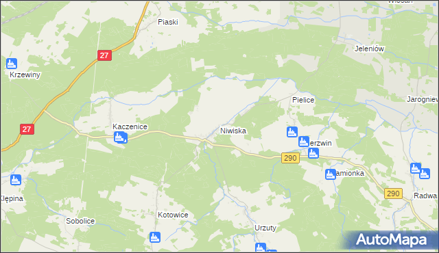 mapa Niwiska gmina Nowogród Bobrzański, Niwiska gmina Nowogród Bobrzański na mapie Targeo