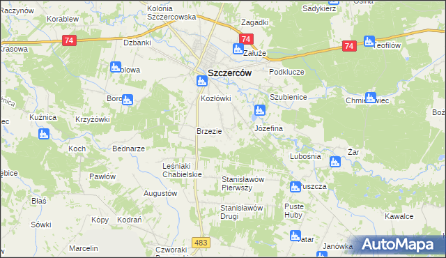 mapa Niwy gmina Szczerców, Niwy gmina Szczerców na mapie Targeo