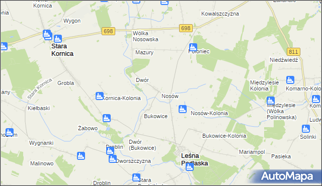 mapa Nosów gmina Leśna Podlaska, Nosów gmina Leśna Podlaska na mapie Targeo