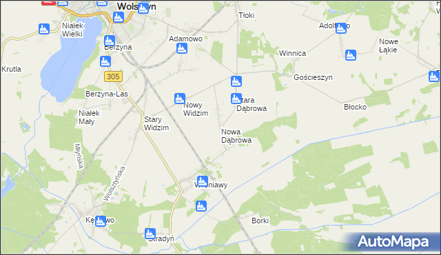 mapa Nowa Dąbrowa gmina Wolsztyn, Nowa Dąbrowa gmina Wolsztyn na mapie Targeo