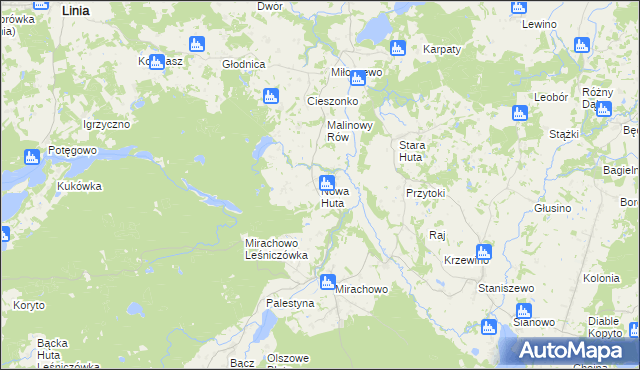 mapa Nowa Huta gmina Kartuzy, Nowa Huta gmina Kartuzy na mapie Targeo