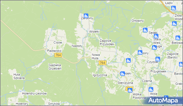 mapa Nowa Huta gmina Raków, Nowa Huta gmina Raków na mapie Targeo