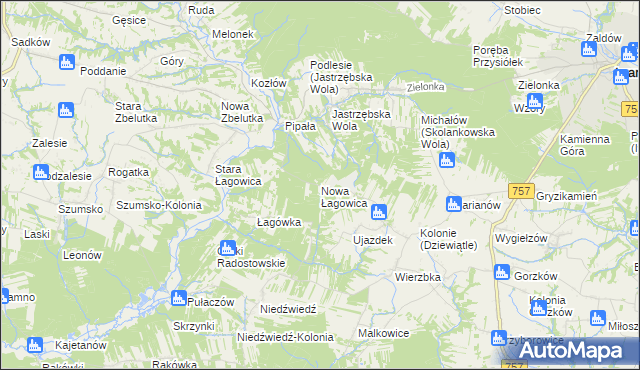 mapa Nowa Łagowica, Nowa Łagowica na mapie Targeo