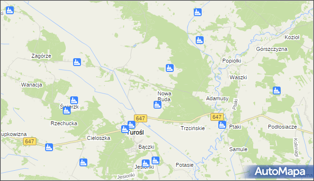 mapa Nowa Ruda gmina Turośl, Nowa Ruda gmina Turośl na mapie Targeo