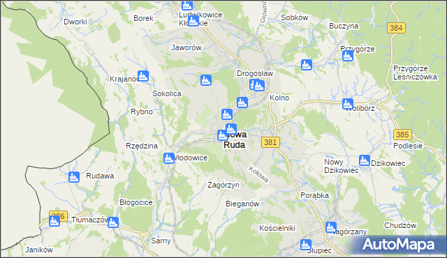 mapa Nowa Ruda powiat kłodzki, Nowa Ruda powiat kłodzki na mapie Targeo