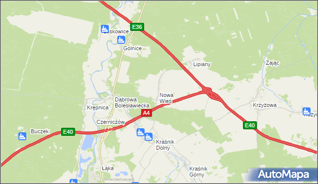 mapa Nowa Wieś gmina Bolesławiec, Nowa Wieś gmina Bolesławiec na mapie Targeo