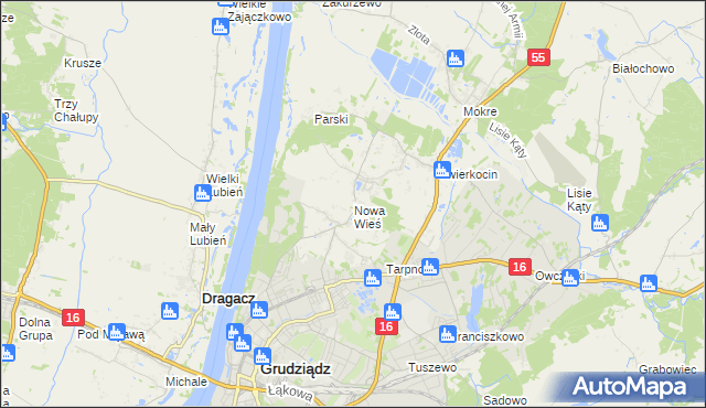 mapa Nowa Wieś gmina Grudziądz, Nowa Wieś gmina Grudziądz na mapie Targeo