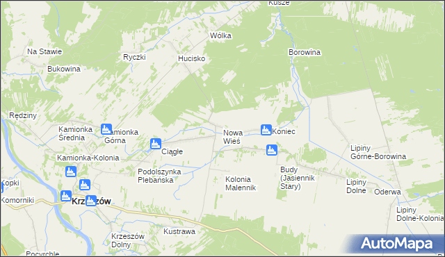 mapa Nowa Wieś gmina Harasiuki, Nowa Wieś gmina Harasiuki na mapie Targeo