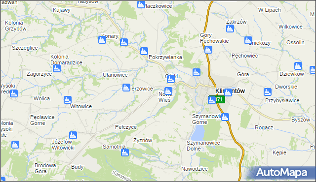 mapa Nowa Wieś gmina Klimontów, Nowa Wieś gmina Klimontów na mapie Targeo