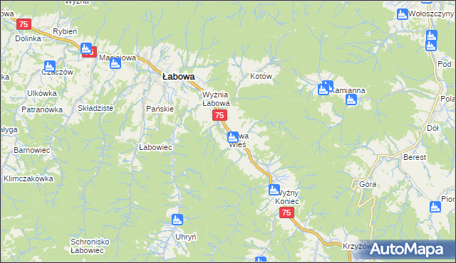 mapa Nowa Wieś gmina Łabowa, Nowa Wieś gmina Łabowa na mapie Targeo