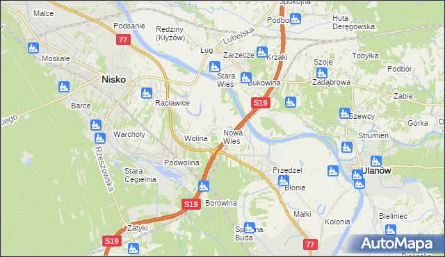 mapa Nowa Wieś gmina Nisko, Nowa Wieś gmina Nisko na mapie Targeo