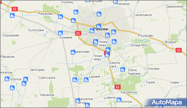 mapa Nowa Wieś gmina Pleszew, Nowa Wieś gmina Pleszew na mapie Targeo