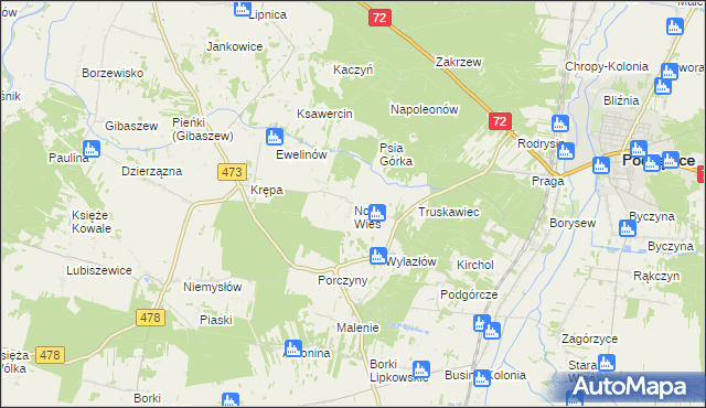 mapa Nowa Wieś gmina Poddębice, Nowa Wieś gmina Poddębice na mapie Targeo