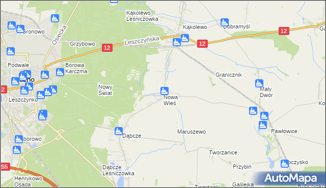 mapa Nowa Wieś gmina Rydzyna, Nowa Wieś gmina Rydzyna na mapie Targeo