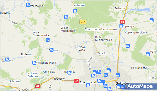 mapa Nowa Wieś gmina Sokołów Podlaski, Nowa Wieś gmina Sokołów Podlaski na mapie Targeo