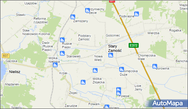 mapa Nowa Wieś gmina Stary Zamość, Nowa Wieś gmina Stary Zamość na mapie Targeo