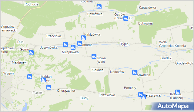 mapa Nowa Wieś gmina Tomaszów Lubelski, Nowa Wieś gmina Tomaszów Lubelski na mapie Targeo