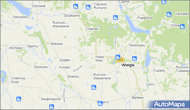 mapa Nowa Wieś gmina Wielgie, Nowa Wieś gmina Wielgie na mapie Targeo