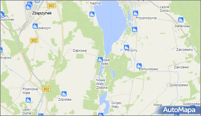 mapa Nowa Wieś gmina Zbąszyń, Nowa Wieś gmina Zbąszyń na mapie Targeo