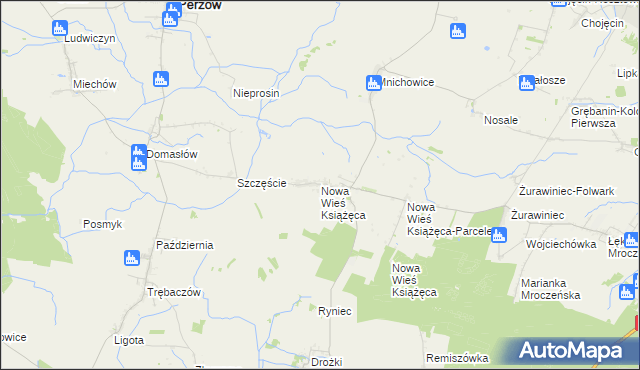 mapa Nowa Wieś Książęca gmina Bralin, Nowa Wieś Książęca gmina Bralin na mapie Targeo