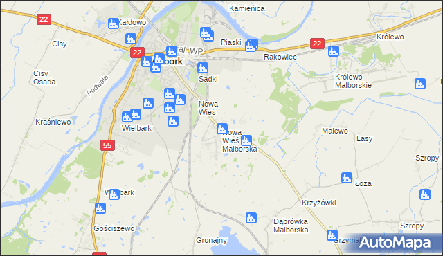 mapa Nowa Wieś Malborska, Nowa Wieś Malborska na mapie Targeo