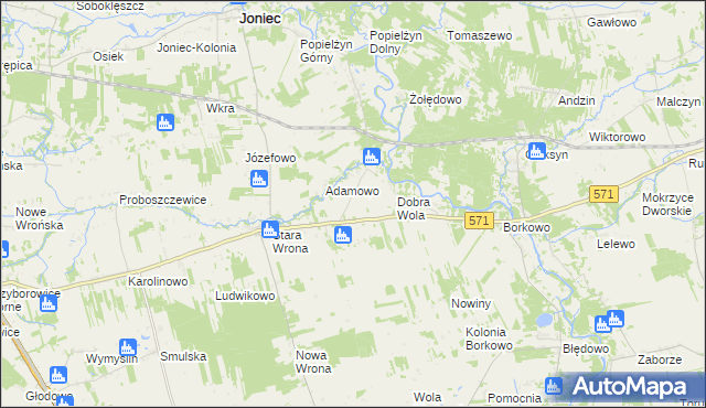 mapa Nowa Wrona gmina Nasielsk, Nowa Wrona gmina Nasielsk na mapie Targeo