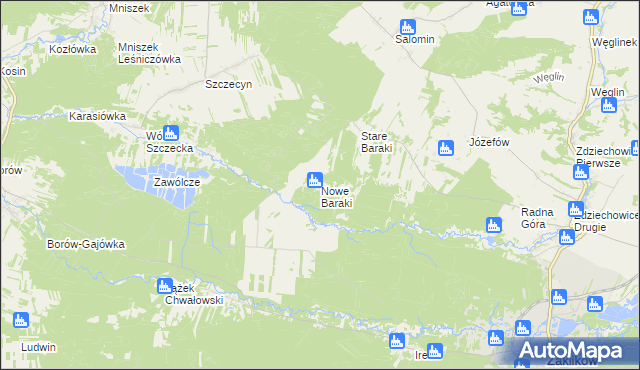 mapa Nowe Baraki, Nowe Baraki na mapie Targeo