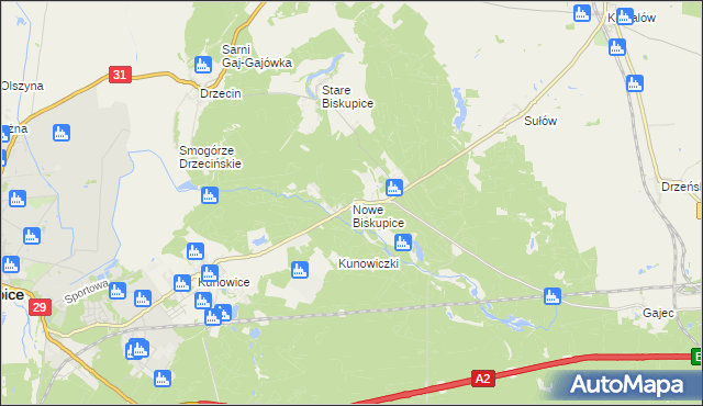 mapa Nowe Biskupice gmina Słubice, Nowe Biskupice gmina Słubice na mapie Targeo