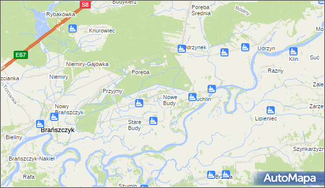 mapa Nowe Budy gmina Brańszczyk, Nowe Budy gmina Brańszczyk na mapie Targeo