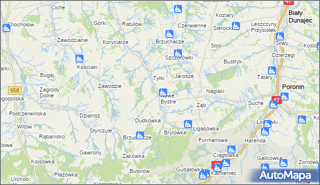 mapa Nowe Bystre, Nowe Bystre na mapie Targeo