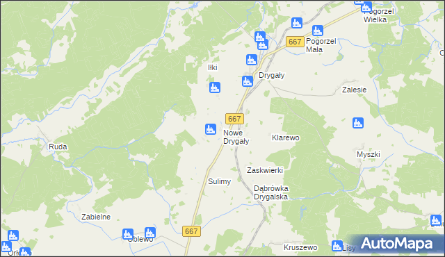 mapa Nowe Drygały, Nowe Drygały na mapie Targeo