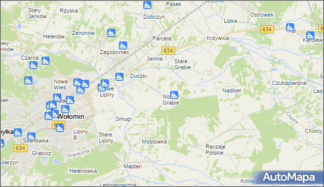 mapa Nowe Grabie gmina Wołomin, Nowe Grabie gmina Wołomin na mapie Targeo